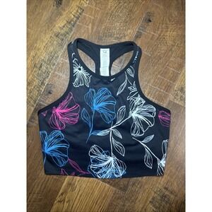 Fabletics Womens Size Medium Clara Sports Bra Black Floral Midi‎ M